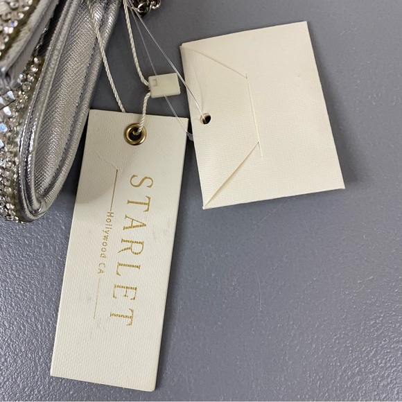NWT Starlet Hollywood CA Silver Sparkling Stone Clutch Bag Shoulder Purse - Picture 15 of 16